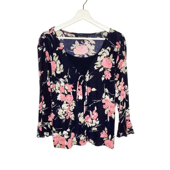 Bay Studio Navy Pink Floral Layered Look Blouse Top Medium - Picture 4 of 7